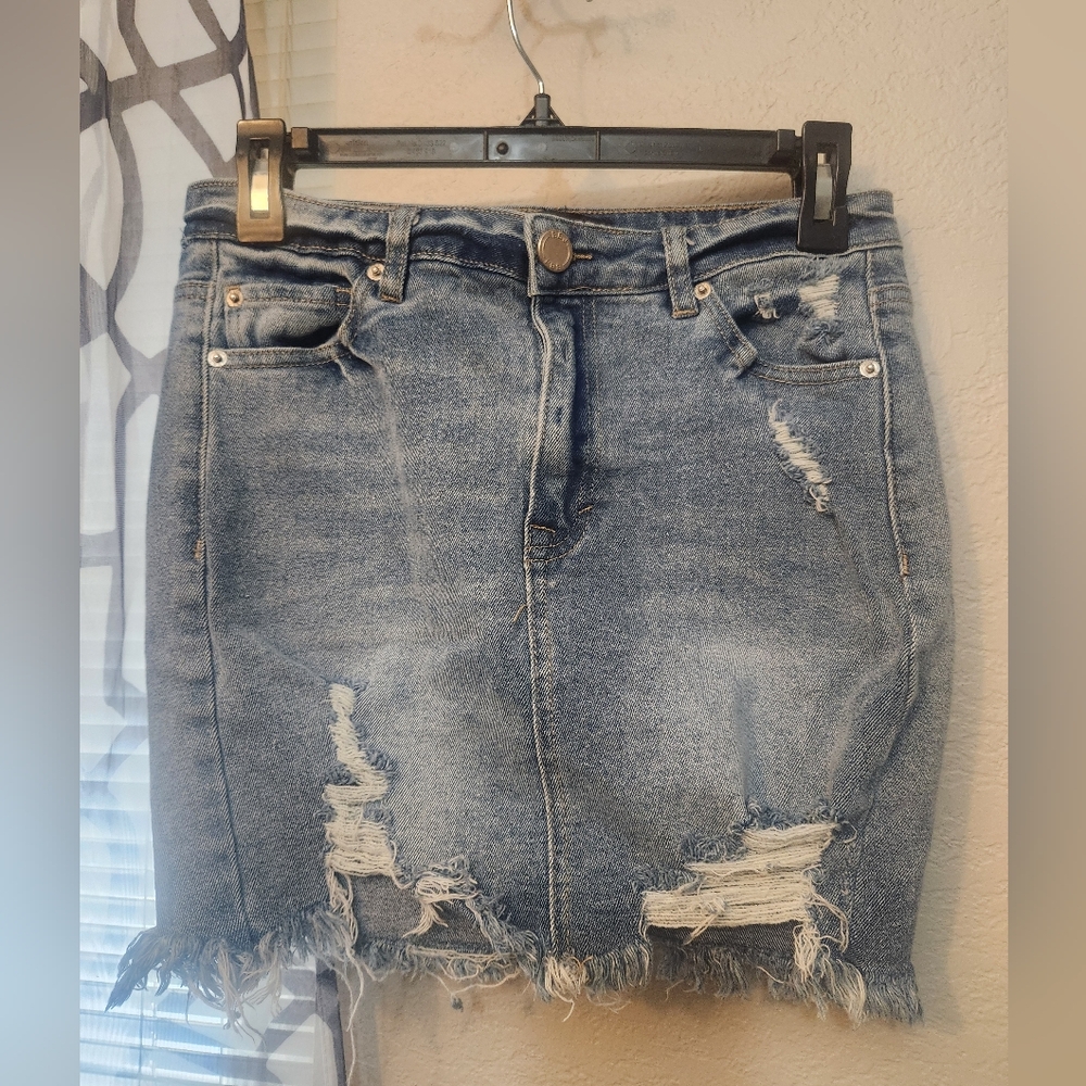 Denim Distressed Mini Skirt